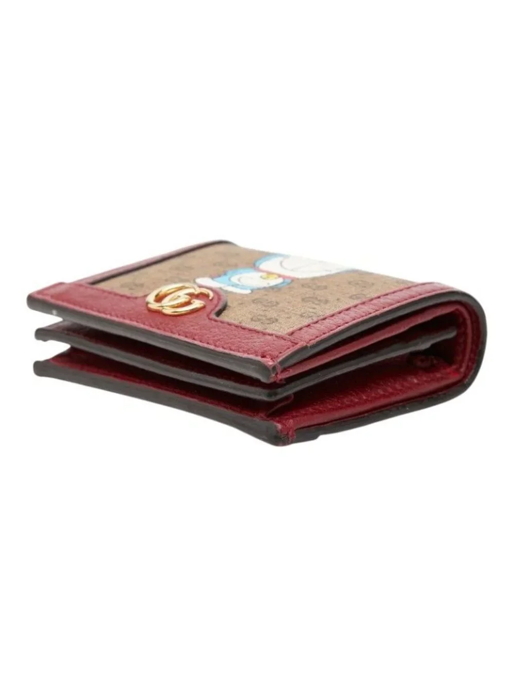 Gucci Mini GG Supreme Doraemon Bifold Wallet Beige Wine Red Leather - Picture 4 of 10